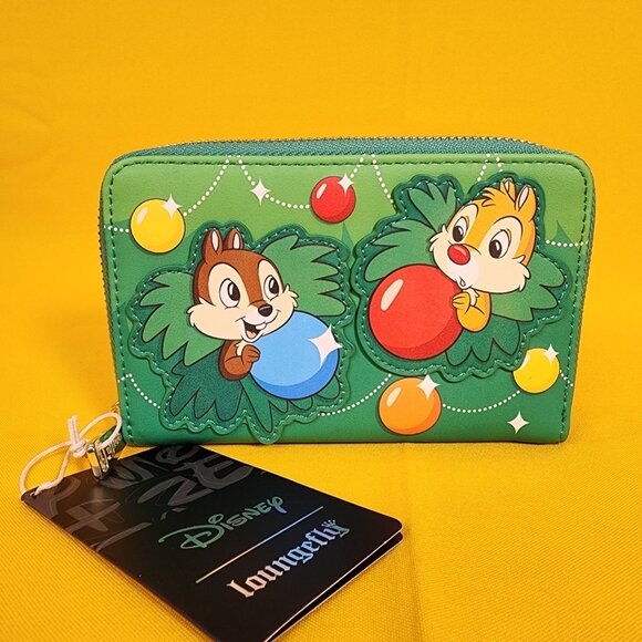 Loungefly Disney Chip N Dale Holiday Ornaments Christmas Tree Zip Around Wallet - Picture 10 of 10